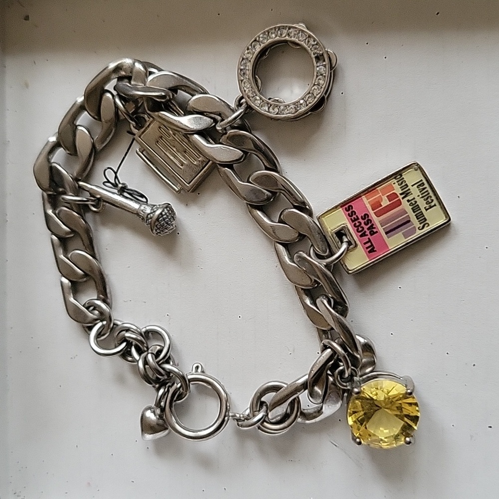 Juicy Couture Y2K Summer Music Festival Silvertone Themed Vintage Charm Bracelet